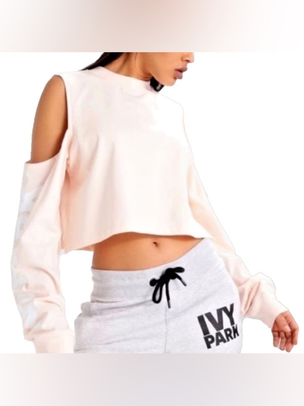 Ivy Park Women’s Baby Pink Cold Shoulder Cropped Top, Size Medium